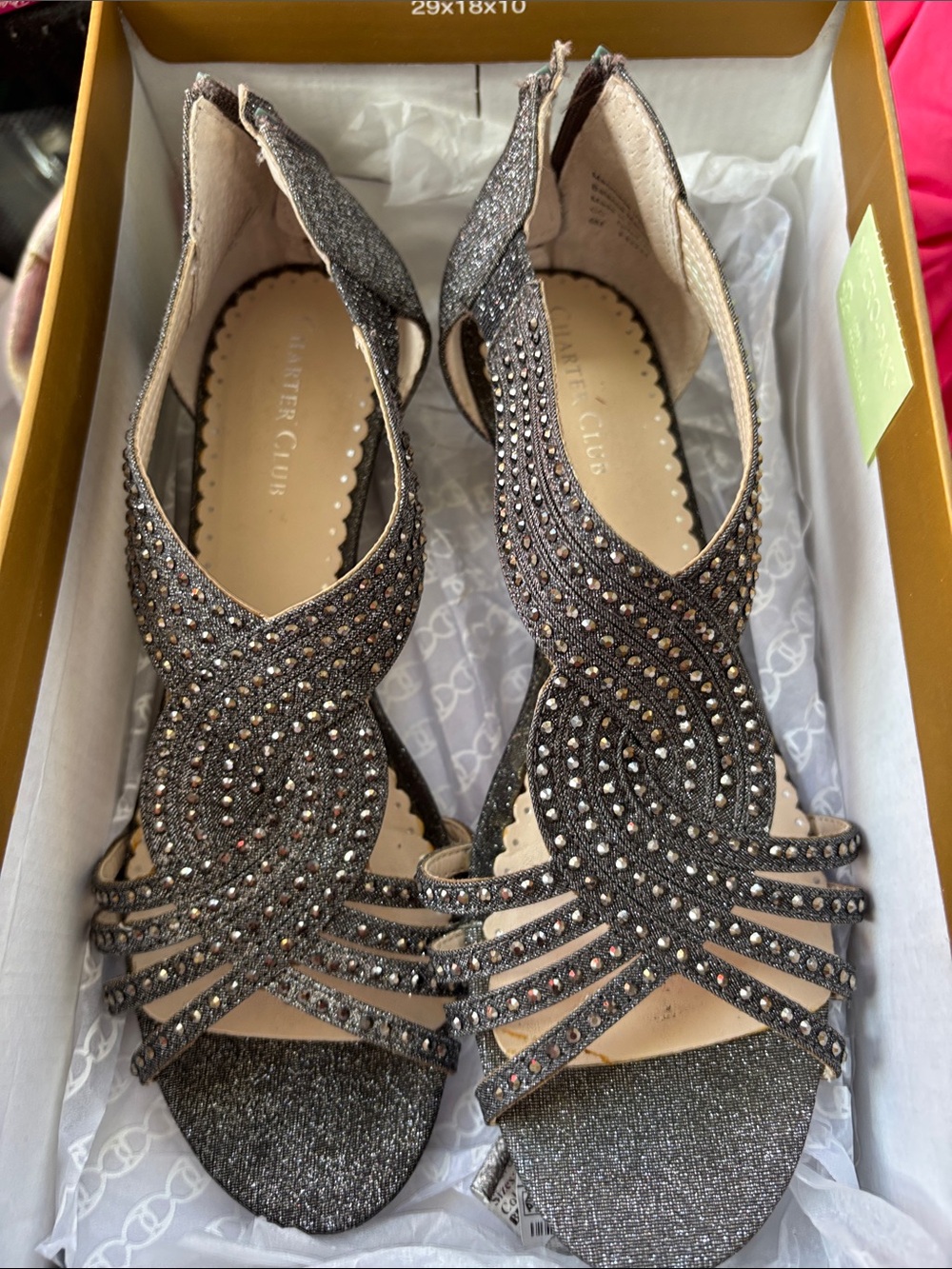 Charter Club Black Glitter Beaded Strappy Heels